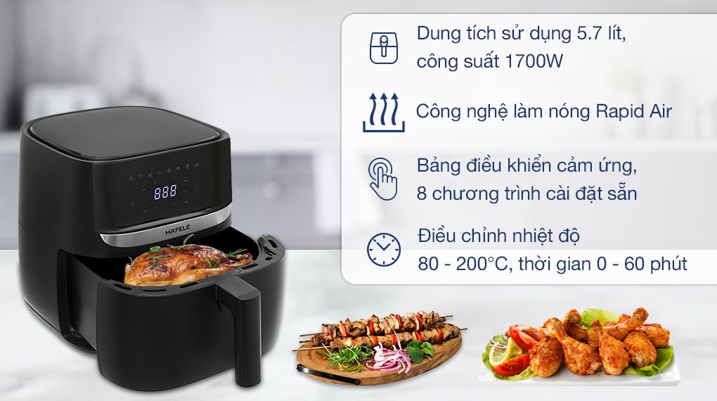 Nồi chiên không dầu Hafele HS-AF502B 5.7 lít màu đen hiện đại