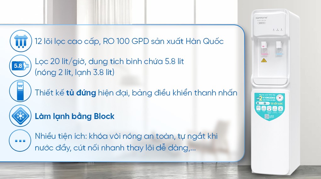 Máy lọc nước RO nóng lạnh Korihome WPK-962 12 lõi giúp nguồn nước luôn tinh khiết bảo vệ sức khỏe ba mẹ