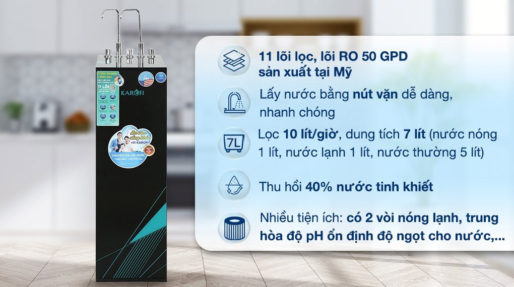 Máy lọc nước RO nóng nguội lạnh Karofi KAD-X58 11 lõi thiết kế sang trọng, phù hợp bố trí trong nhiều không gian