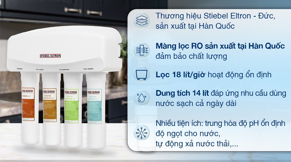 Máy lọc nước lắp âm Stiebel Eltron Glacier 4 lõi công nghệ Ion Bạc bình chứa 14 lít Máy lọc nước lắp âm Stiebel Eltron Glacier 4 lõi công nghệ Ion Bạc bình chứa 14 lít