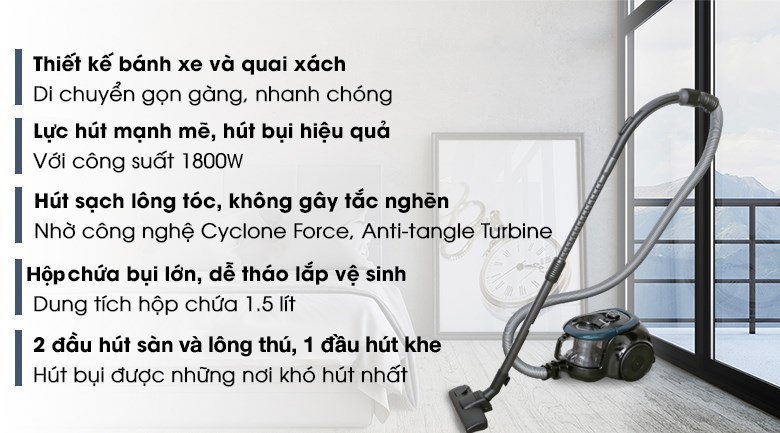 Máy hút bụi dạng hộp Samsung VC18M21M0VN 1800W công nghệ Cyclone Force