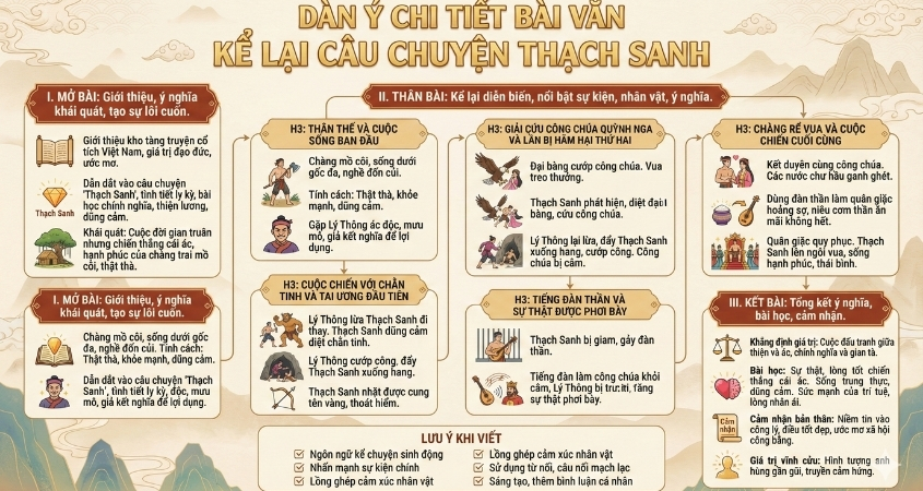 Dàn ý chi tiết bài văn kể lại câu chuyện Thạch Sanh