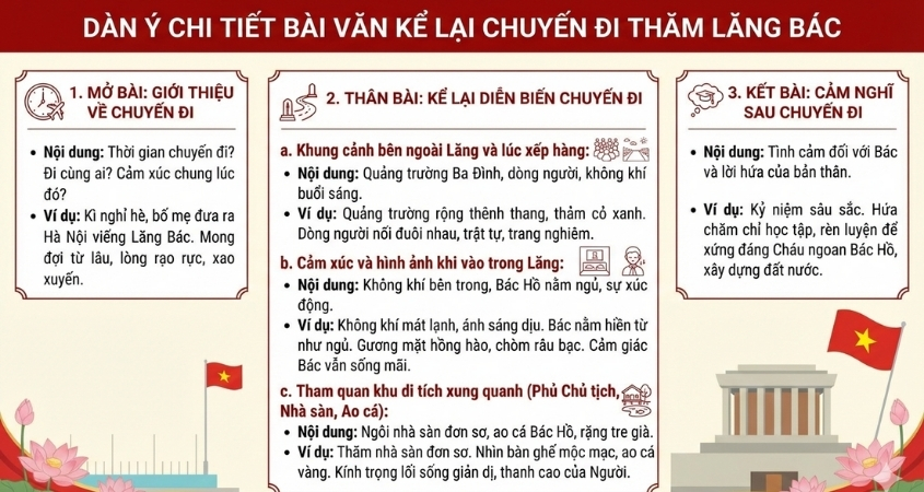 Dàn ý chi tiết bài văn kể lại chuyến đi thăm lăng Bác