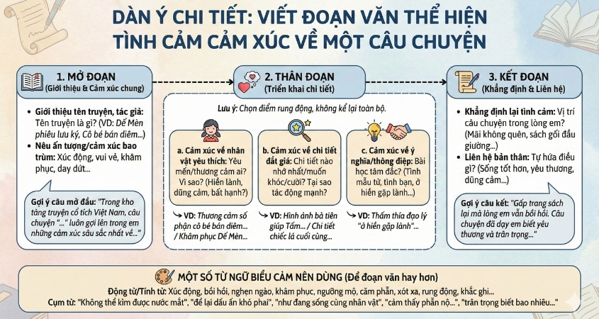 Dàn ý chi tiết đoạn văn thể hiện tình cảm, cảm xúc về một câu chuyện