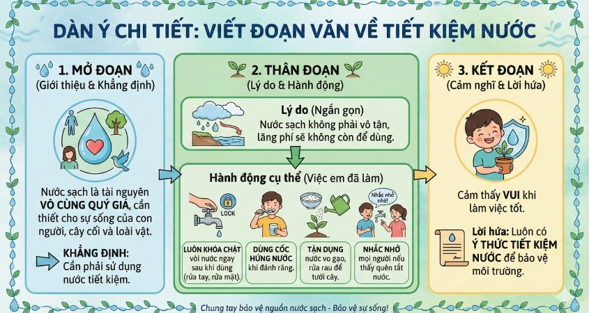 Dàn ý chi tiết đoạn văn về tiết kiệm nước