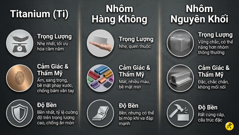 So s&aacute;nh vỏ Titan, Nh&ocirc;m v&agrave; Nh&ocirc;m nguy&ecirc;n khối