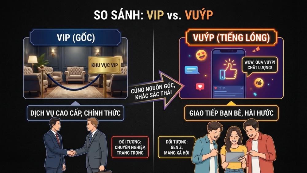 So s&aacute;nh sự kh&aacute;c biệt giữa "Vu&yacute;p" v&agrave; "VIP"