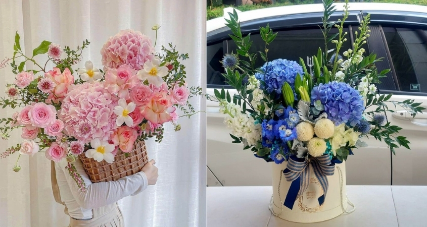 Mẫu giỏi hoa cẩm tú cầu đẹp