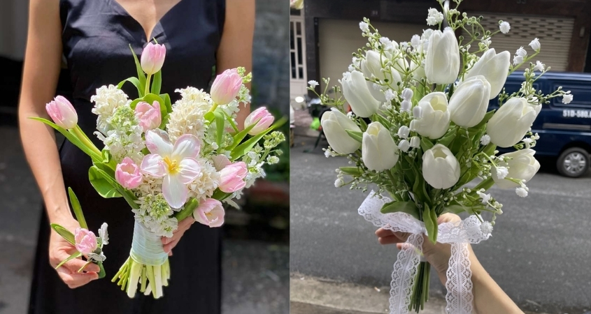 Kết hợp hoa tulip với hoa linh lan