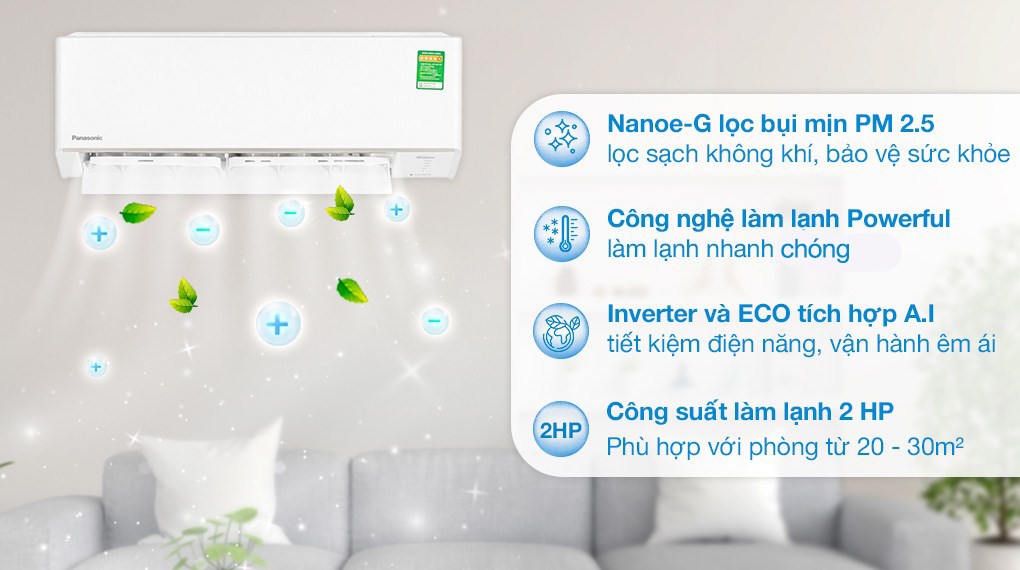 Máy lạnh 2 chiều Panasonic Inverter 2 HP CU/CS-YZ18AKH-8 công nghệ Nanoe-G lọc sạch bụi mịn PM2.5 bảo vệ sức khỏe