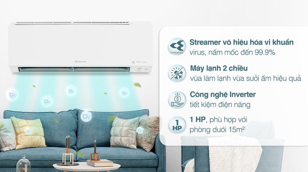 Máy lạnh 2 chiều Daikin Inverter 1 HP ATHF25XVMV vừa làm lạnh vừa sưởi ấm