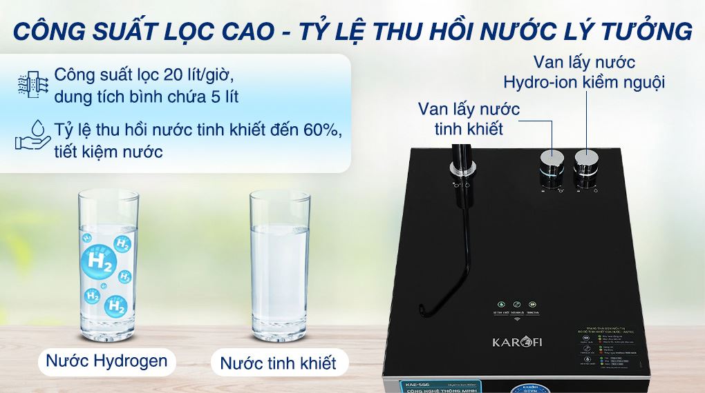 Karofi KAE-S66 12 lõi, nút vặn dễ dùng, hiển thị độ sạch, đèn màu phân biệt chế độ lấy nước