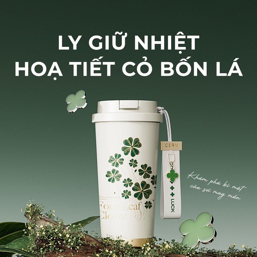 Ly giữ nhiệt Cỏ Bốn Lá GERM GE-23AW-B76 nổi bật với thiết kế nguyên bản cùng họa tiết thủ công tinh xảo, mang lại vẻ ngoài độc đáo và cuốn hút