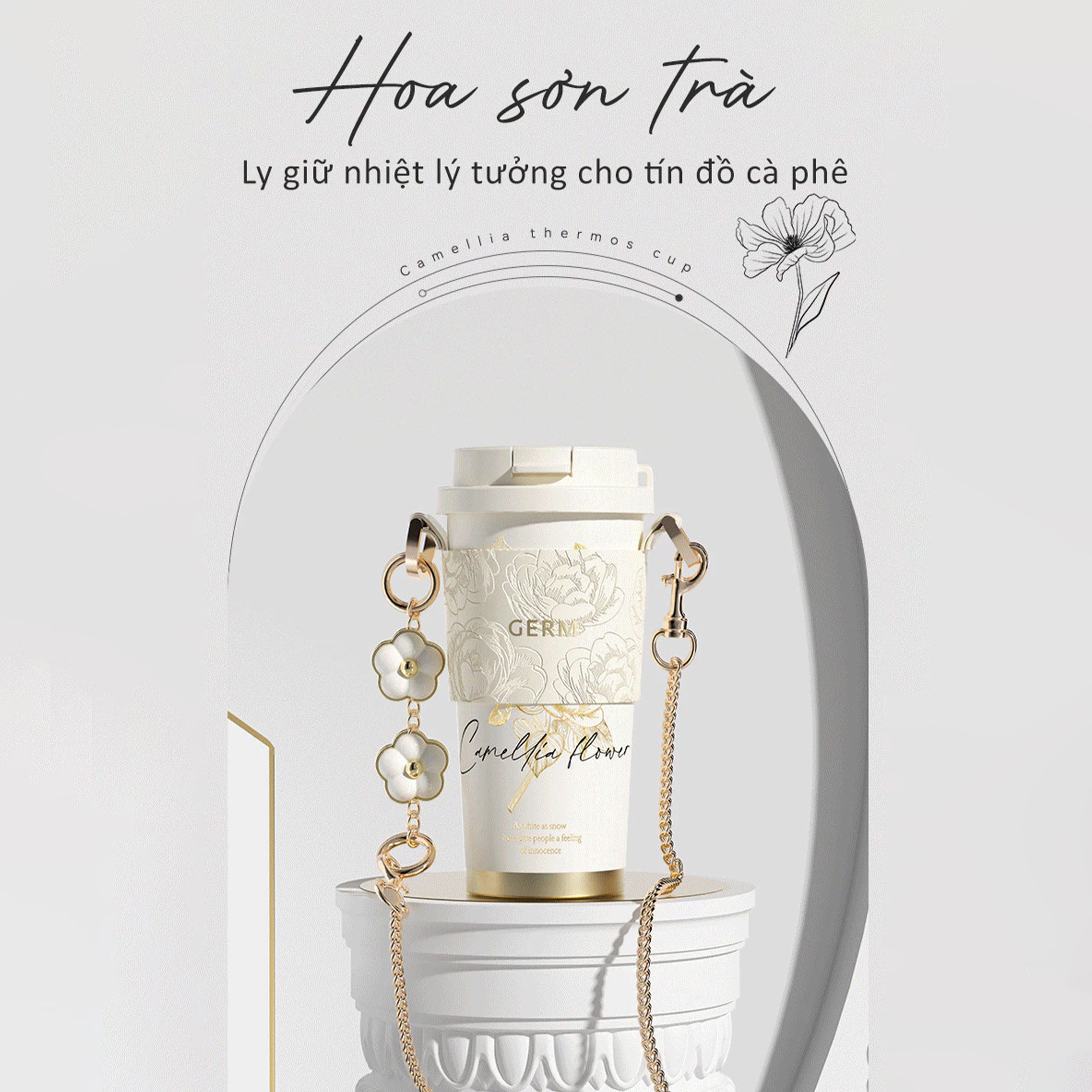 Ly giữ nhiệt Hoa Sơn Trà GERM GE-23AW-B77 được thiết kế dựa trên nguyên lý truyền nhiệt để giữ nhiệt độ nước trong bình lâu hơn
