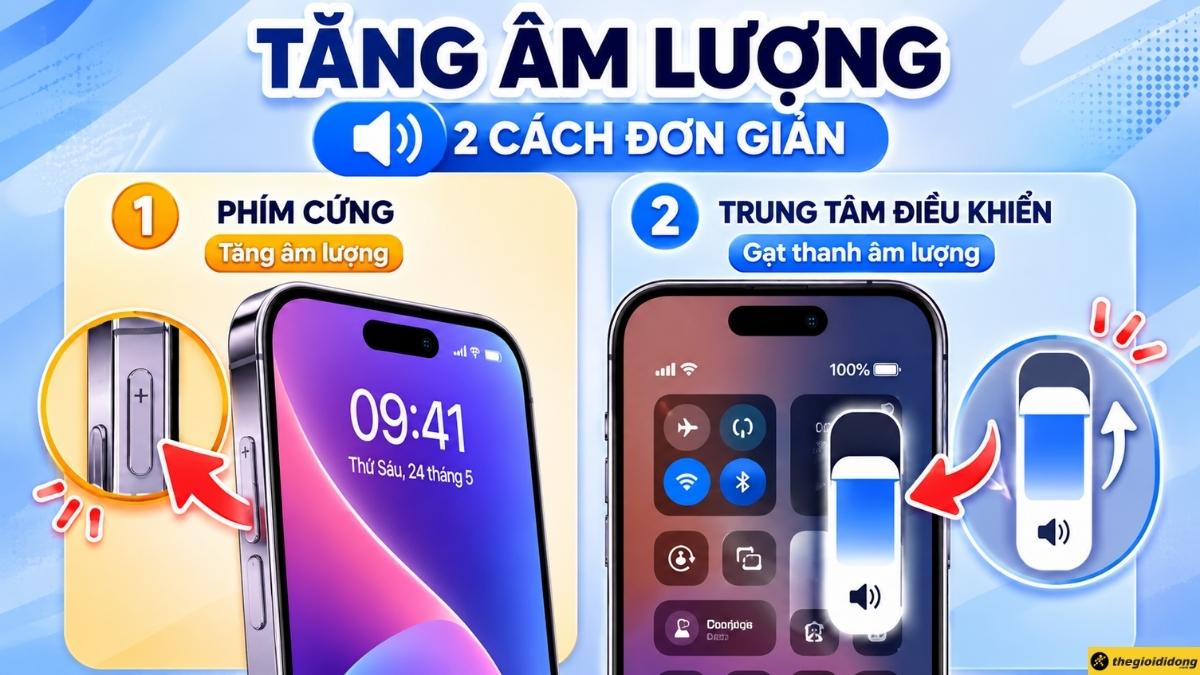 Sử dụng phím cứng Volume hoặc Control Center Sử dụng phím cứng Volume hoặc Control Center
