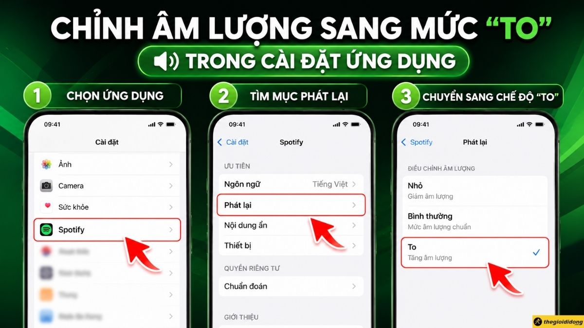 Chỉnh âm lượng sang mức "To" trong cài đặt phát lại Chỉnh âm lượng sang mức "To" trong cài đặt phát lại