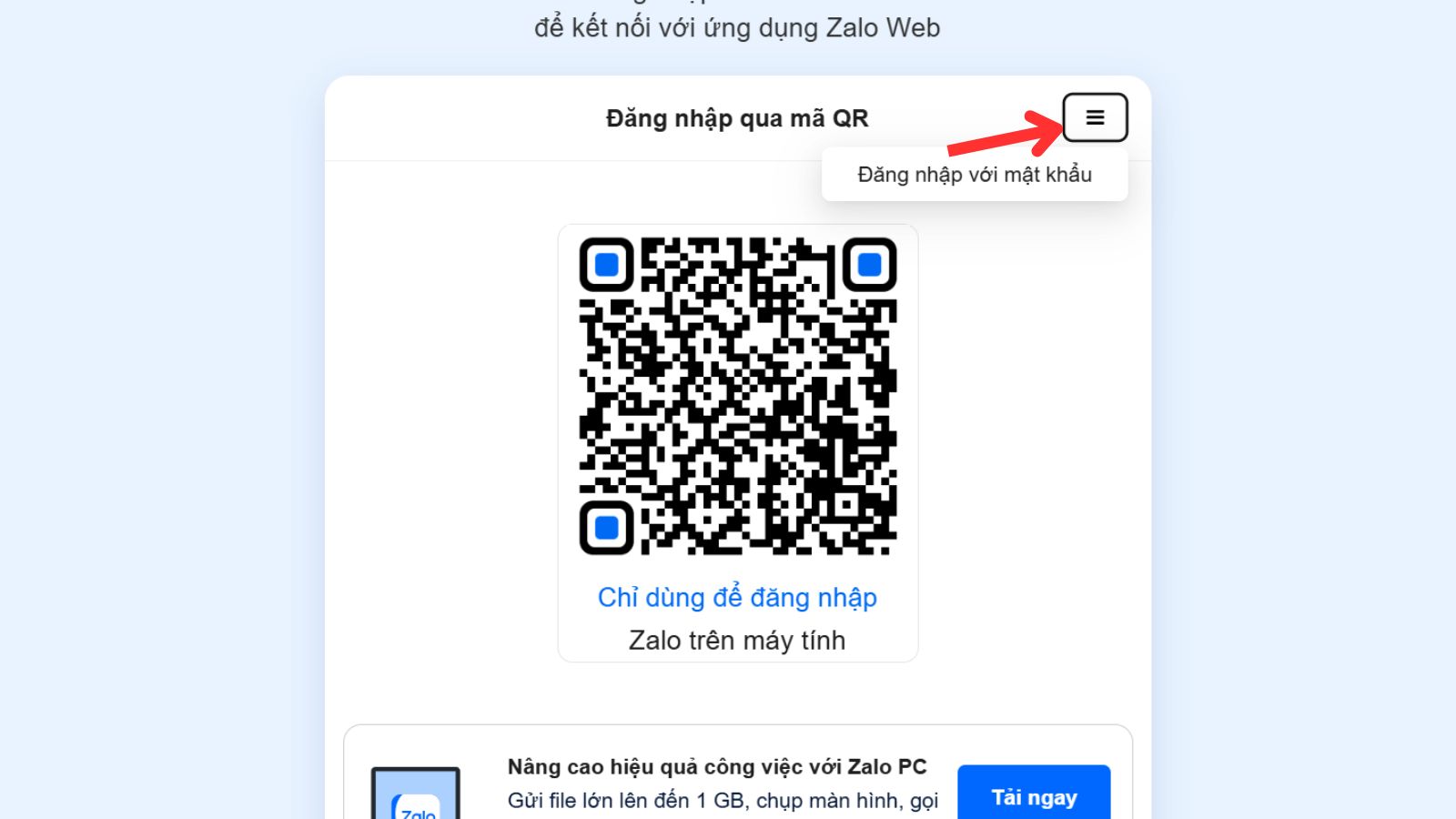 Chọn đăng nhập với mật khẩu