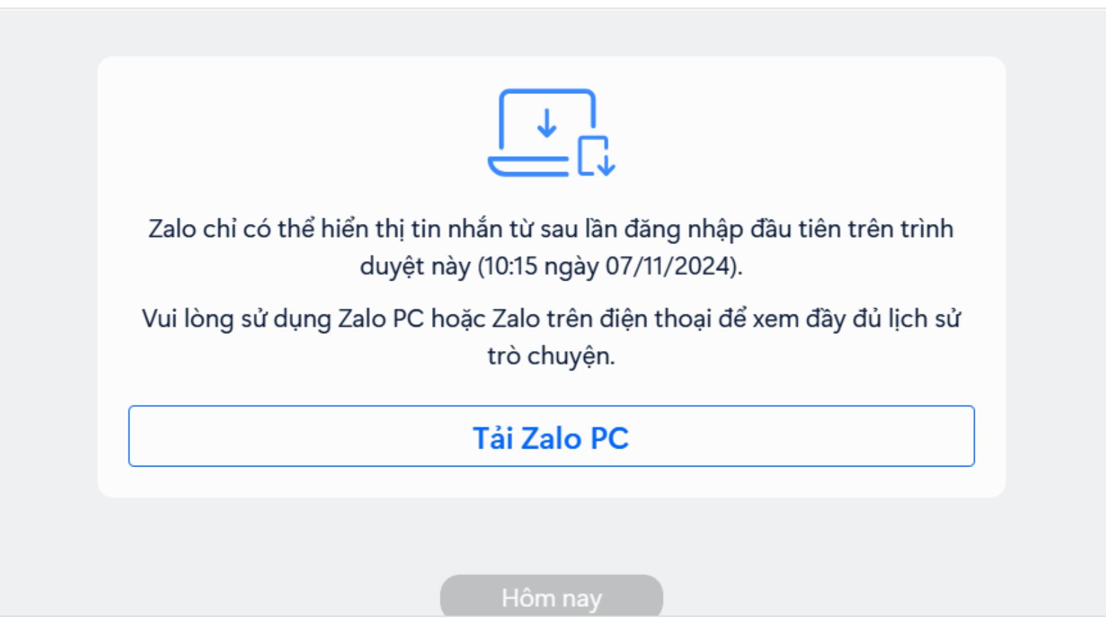Th&ocirc;ng b&aacute;o đồng bộ tin nhắn từ Zalo khi đăng nhập Zalo Web