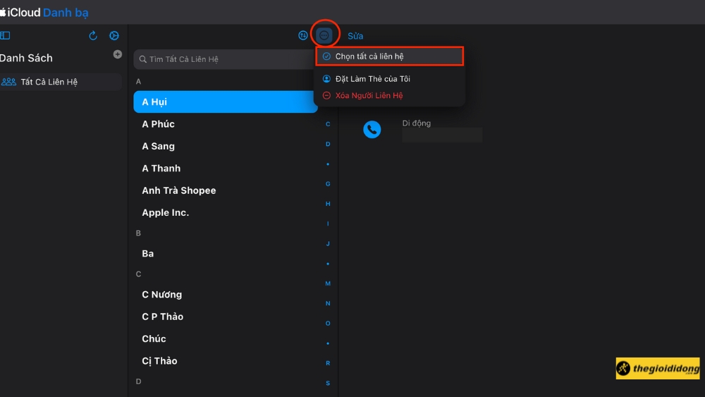 Chọn Chọn tất cả liên hệ Chọn Chọn tất cả liên hệ