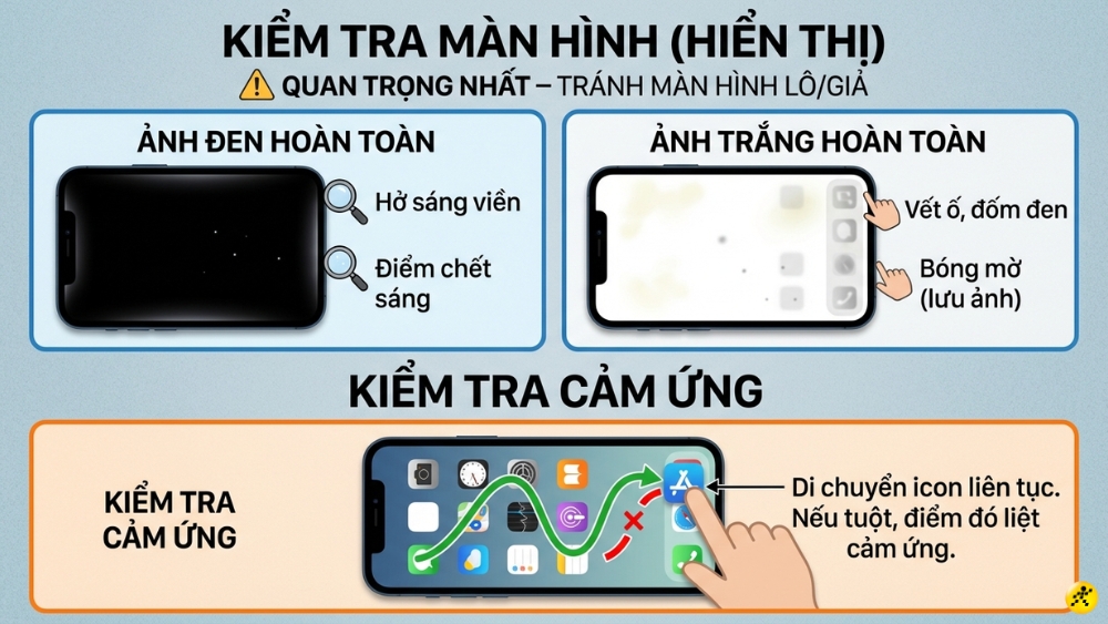 Kiểm tra m&agrave;n h&igrave;nh v&agrave; khả năng cảm ứng