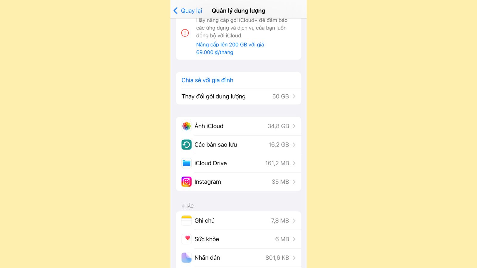 3 mục đầu tiên thường chiếm nhiều dung lượng iCloud nhất Các mục thường chiếm nhiều dung lượng iCloud nhất