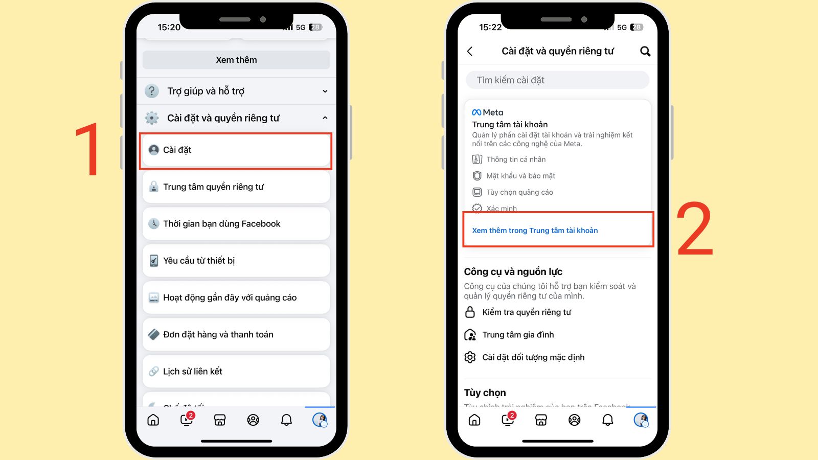 Cài đặt > Đi đến mục Xem thêm trong Trung tâm tài khoản. Cài đặt > Đi đến mục Xem thêm trong Trung tâm tài khoản.