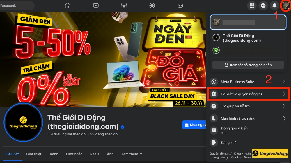 Chọn Cài đặt & quyền riêng tư Chọn Cài đặt & quyền riêng tư