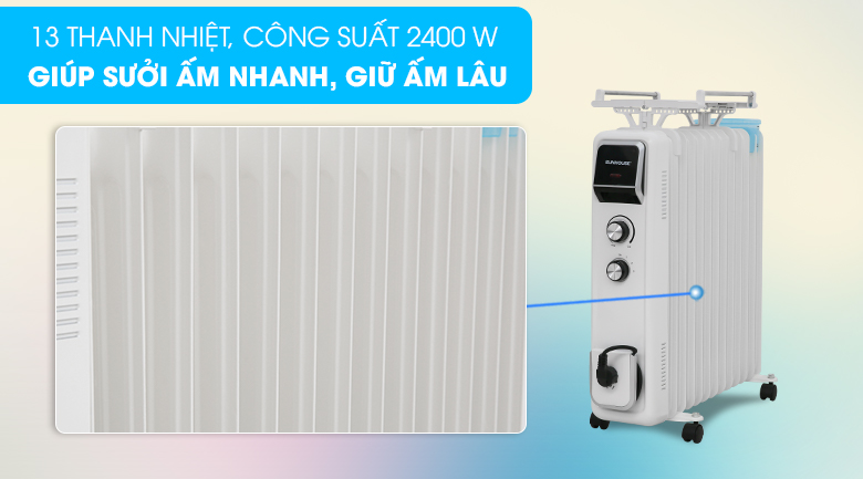 Máy sưởi dầu Sunhouse SHD7084 sưởi ấm nhanh cho diện tích phòng từ 15 - 30m²