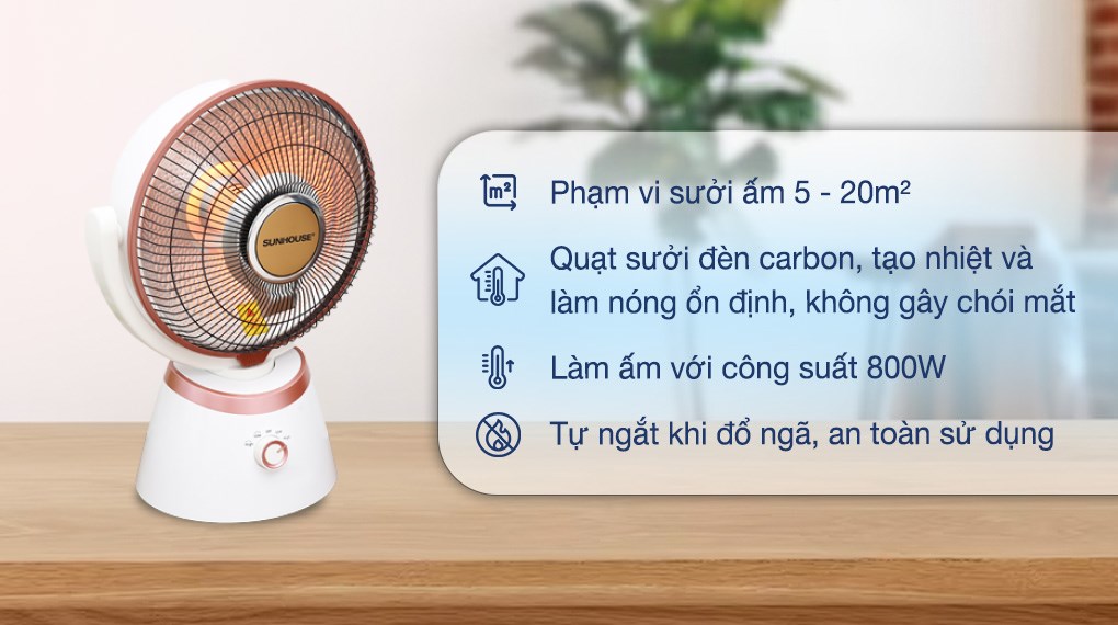Quạt sưởi carbon Sunhouse SHD7008 Trắng sử dụng an toàn