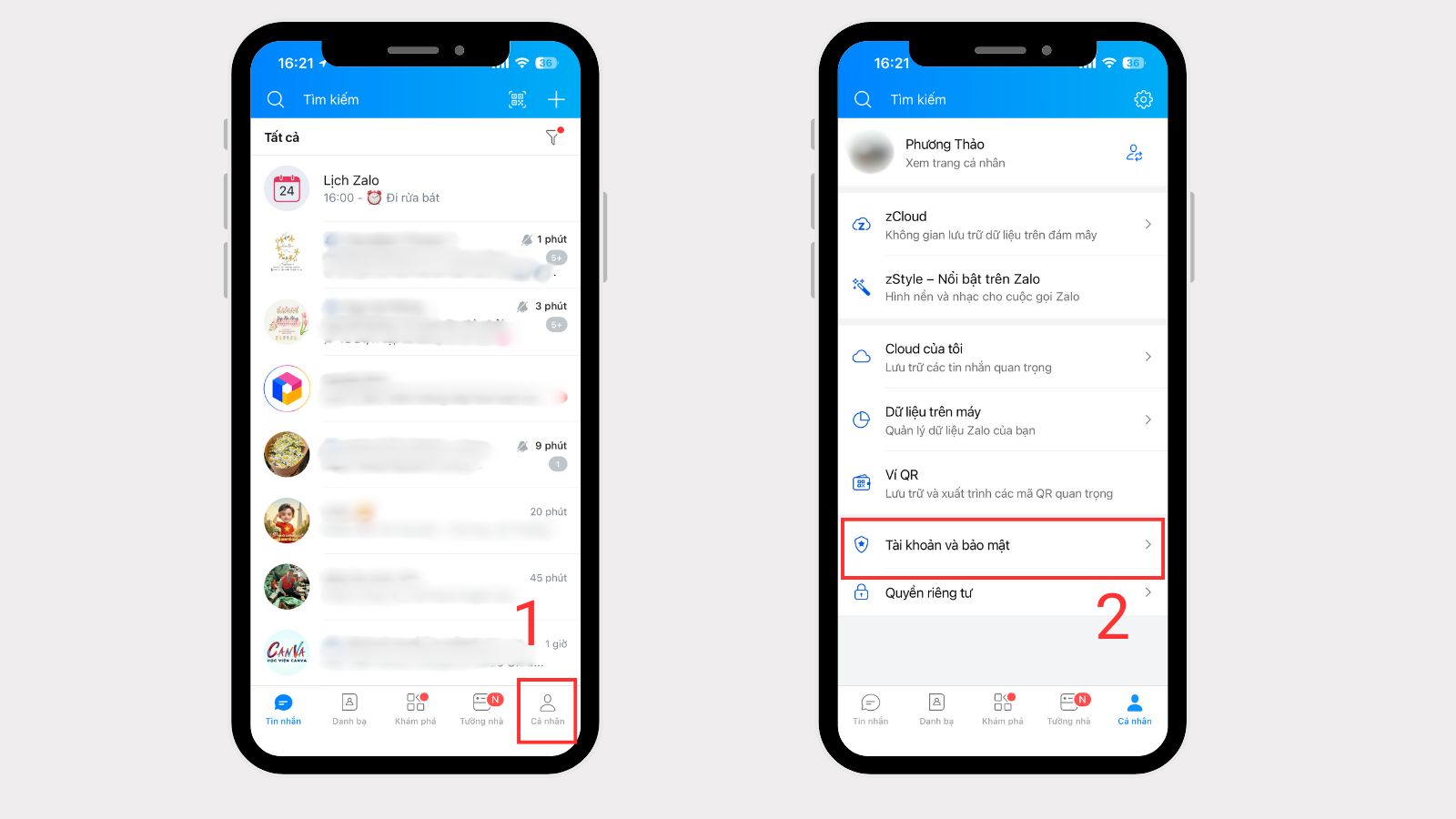 V&agrave;o C&aacute; nh&acirc;n > T&agrave;i khoản & Bảo mật