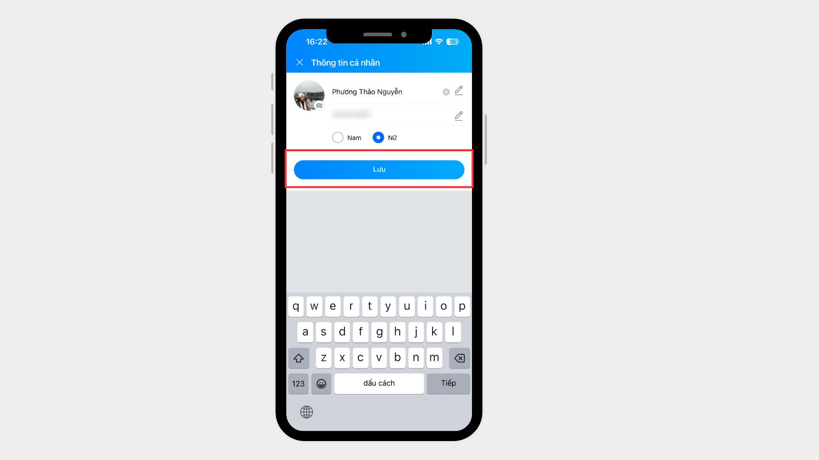 Chỉnh sửa T&ecirc;n sau đ&oacute; bấm Lưu