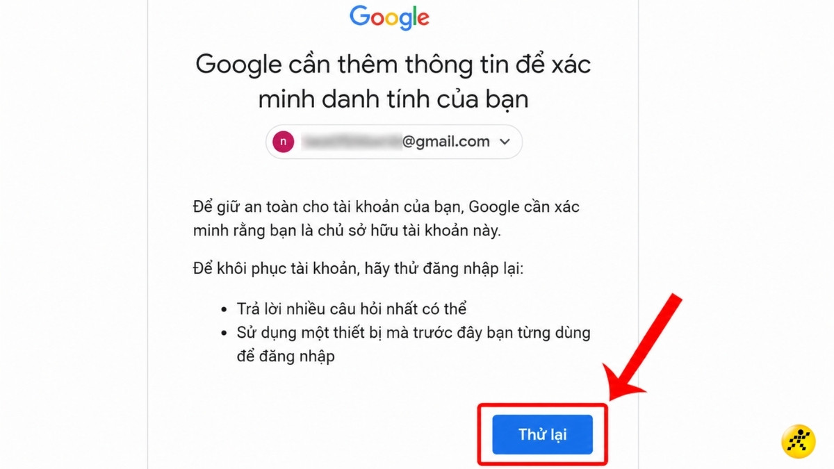 Click chọn Thử lại
