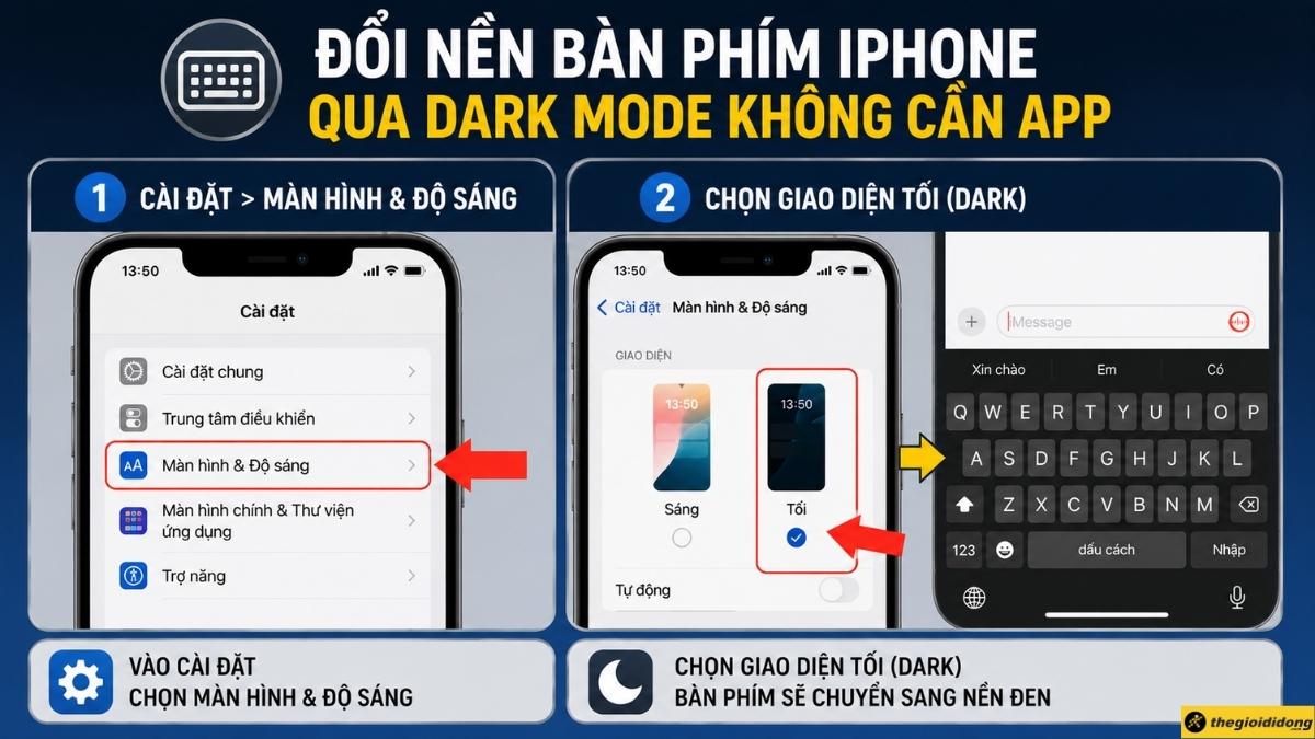 Đổi nền bàn phím iPhone qua Dark Mode không cần app