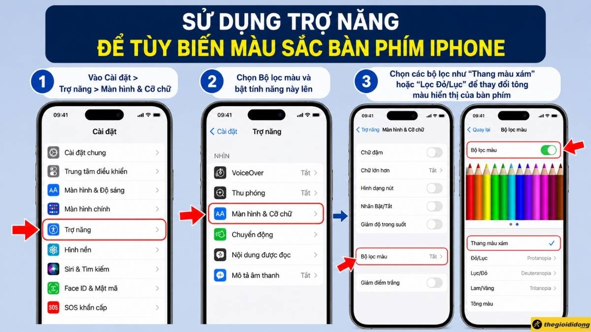 Sử dụng Trợ năng để tùy biến màu sắc bàn phím