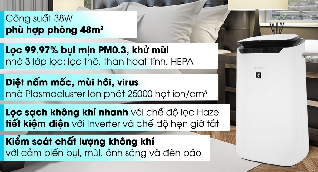 Máy lọc không khí Sharp FP-J60E-W 38W