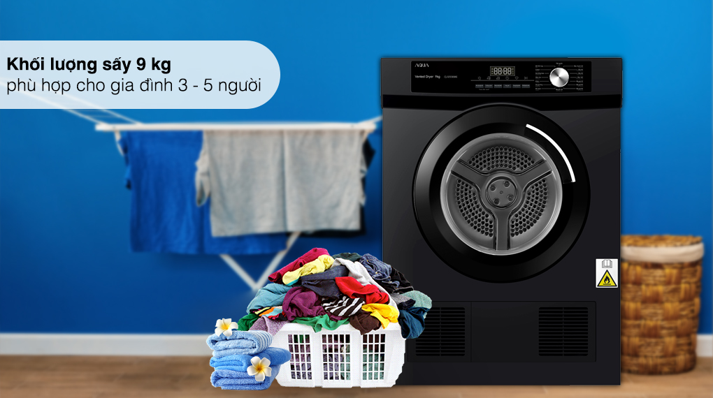 Máy sấy thông hơi Aqua 9 kg AQH-V901K PS chống nhăn hiệu quả và sấy khô nhanh chóng với tính năng sấy đảo chiều
