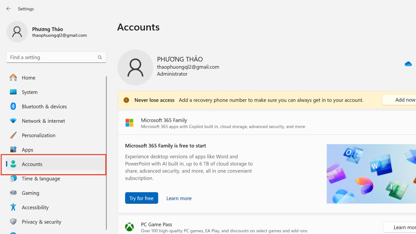 Chọn mục Accounts Chọn mục Accounts