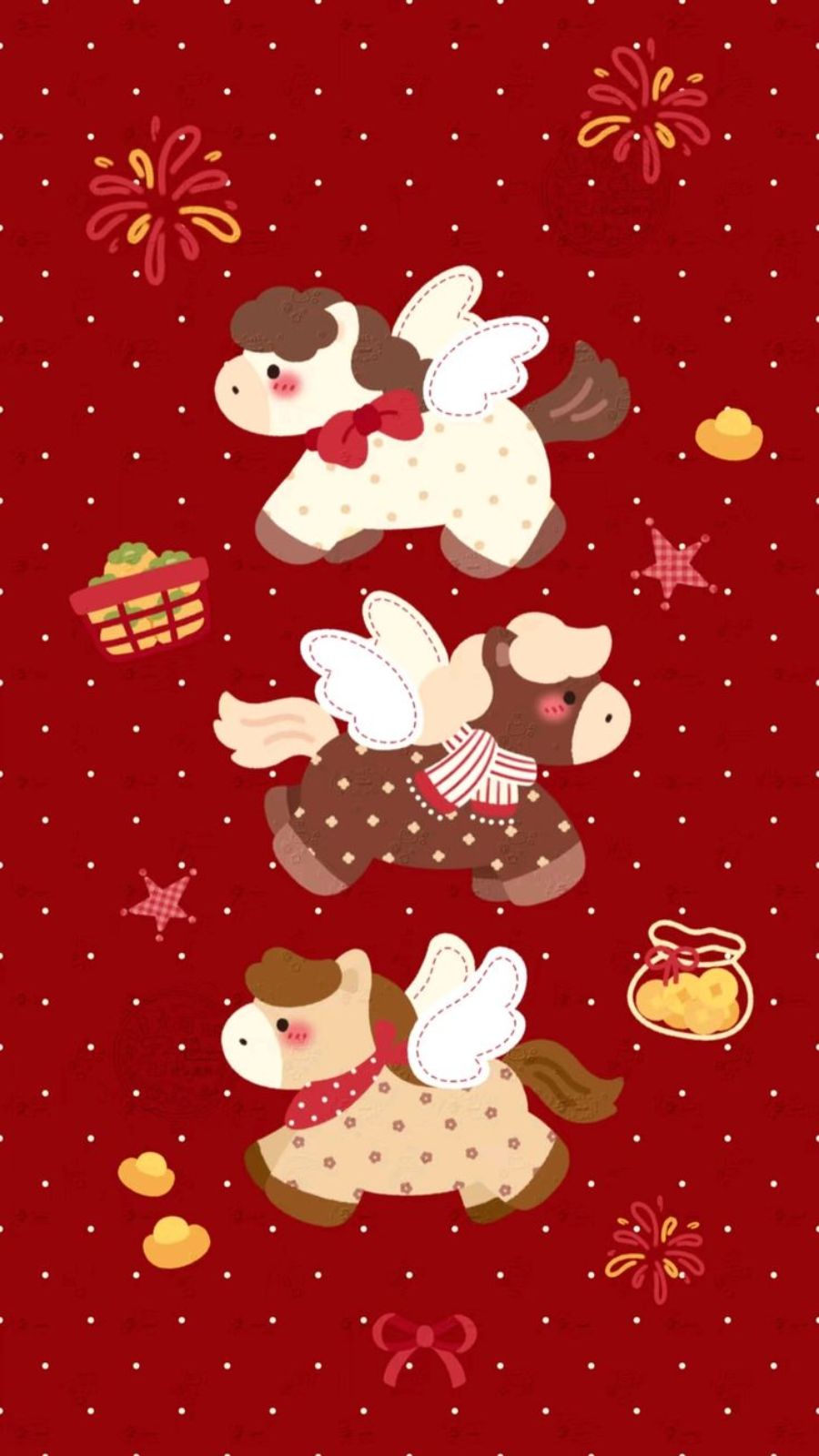 H&igrave;nh nền B&igrave;nh Ngọ đỏ may mắn, ngựa dễ thương t&agrave;i lộc