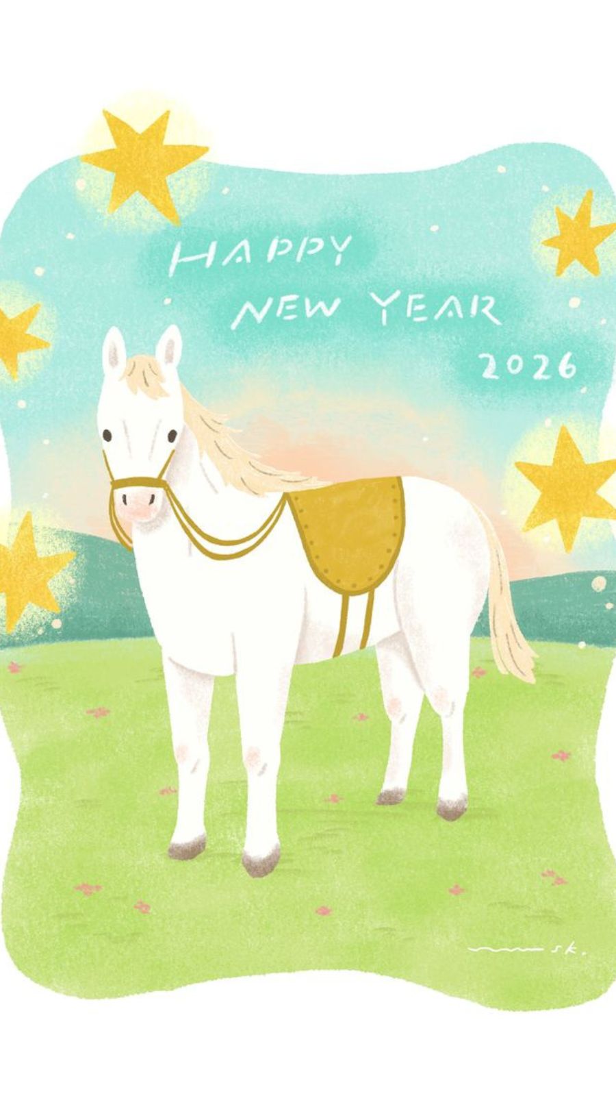 H&igrave;nh nền con ngựa hoạt h&igrave;nh ch&uacute;c mừng năm mới 2026