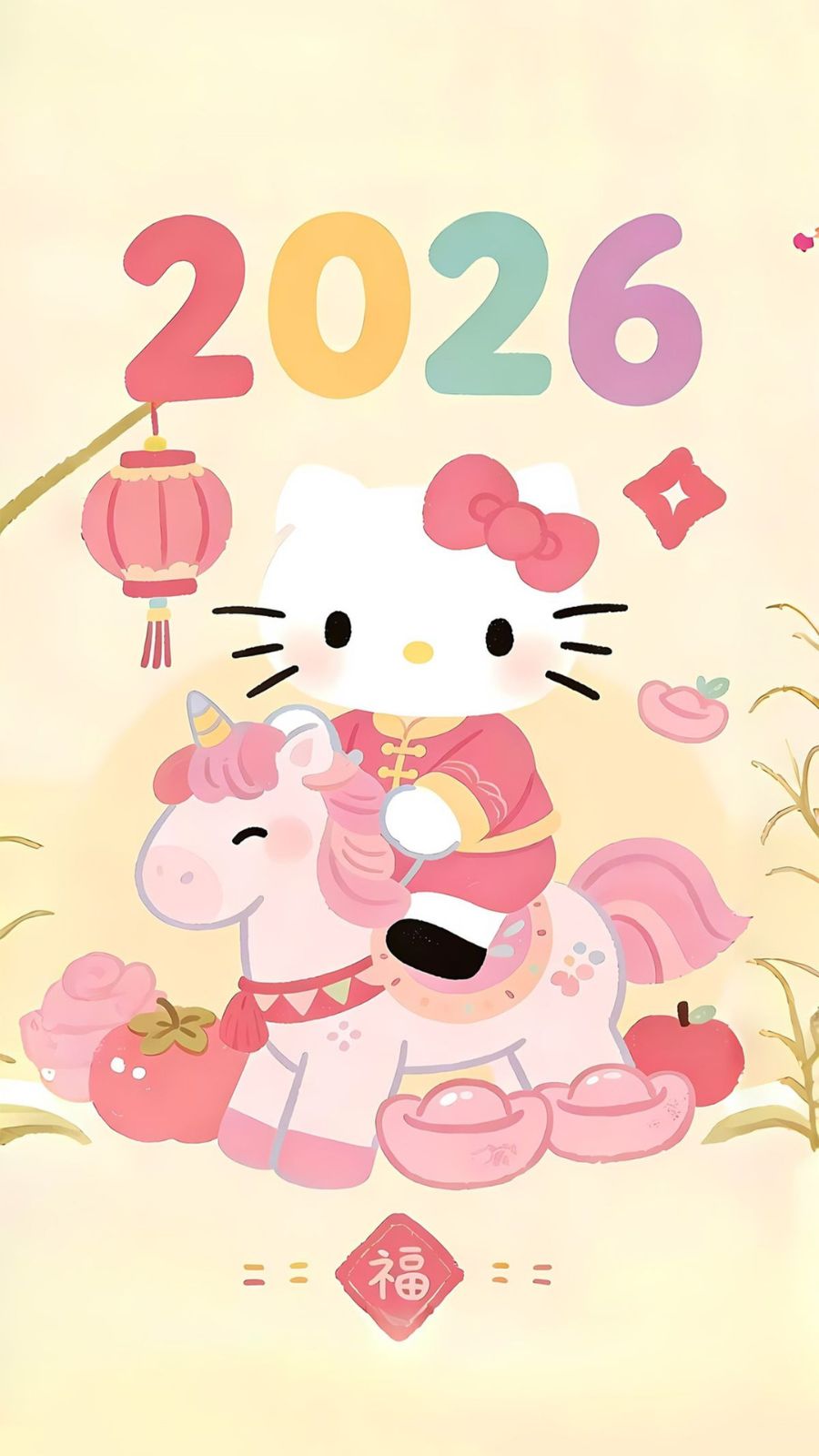 H&igrave;nh nền Tết 2026 B&igrave;nh Ngọ m&egrave;o cưỡi ngựa hồng dễ thương