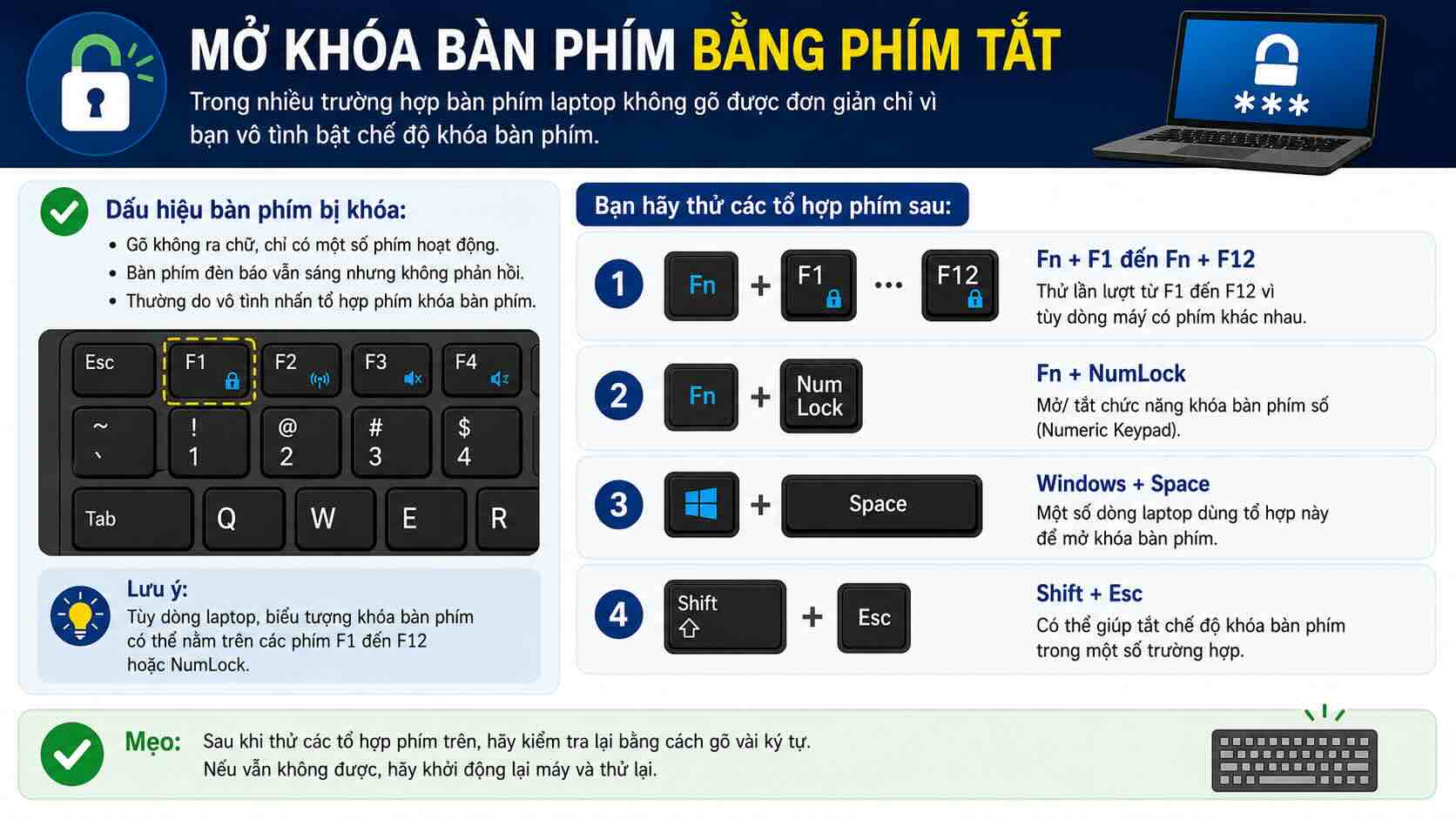Mở khoá bàn phím bằng phím tắt Mở khoá bàn phím bằng phím tắt