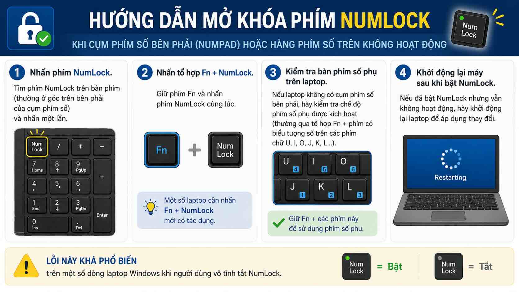Cách mở khoá NumLock Cách mở khoá NumLock