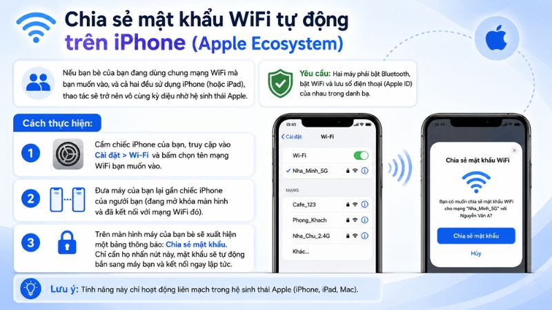 Chia sẻ mật khẩu WiFi tự động tr&ecirc;n iPhone