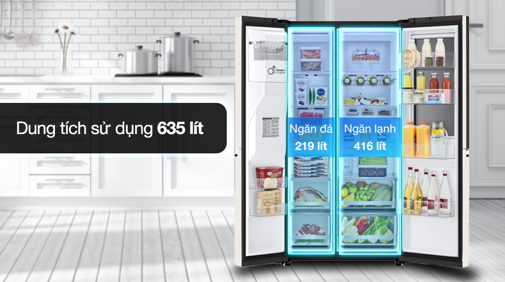 Tủ lạnh LG Inverter 635 lít Side By Side InstaView Door-in-Door GR-X257BG, gồm ngăn đá 219L và ngăn lạnh 416L, nhiều ngăn phân loại tiện lợi cho gia đình đông người