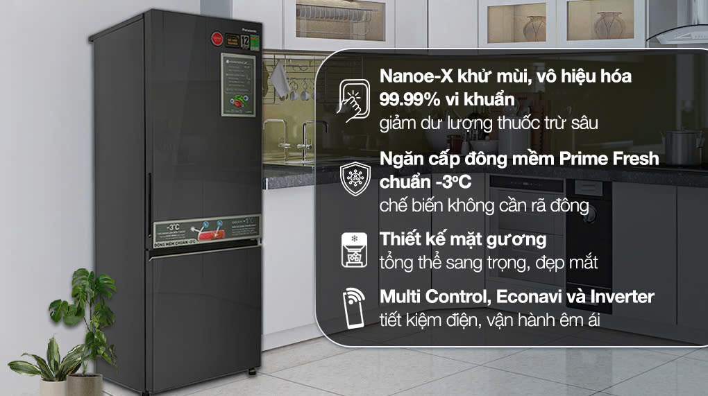Tủ lạnh Panasonic Inverter 325 lít NR-BC361VGMV có thiết kế ngăn đá dưới hiện đại, hạn chế cúi lưng - thiết kế 2 cánh sang trọng, dễ phối bếp