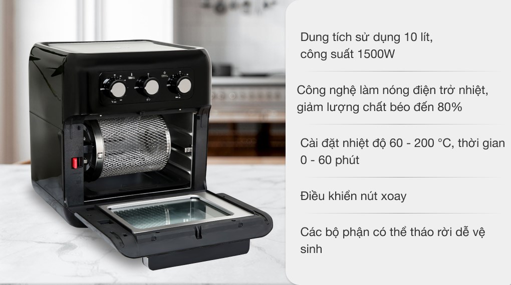 Lò chiên không dầu Hawonkoo AFH-100 10 lít có thể nướng nguyên con gà, vịt,... đáp ứng nhu cầu cho cả gia đình[