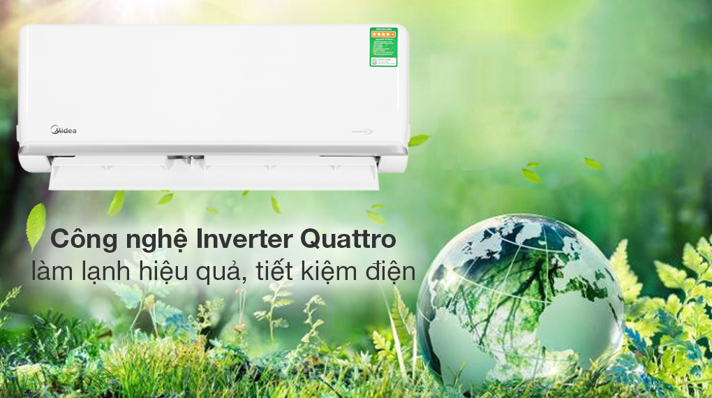 Máy lạnh Midea Inverter 1 HP MSAGA-10CRDN8 trang bị Inverter Quattro giúp tiết kiệm điện, vận hành êm ái, ổn định
