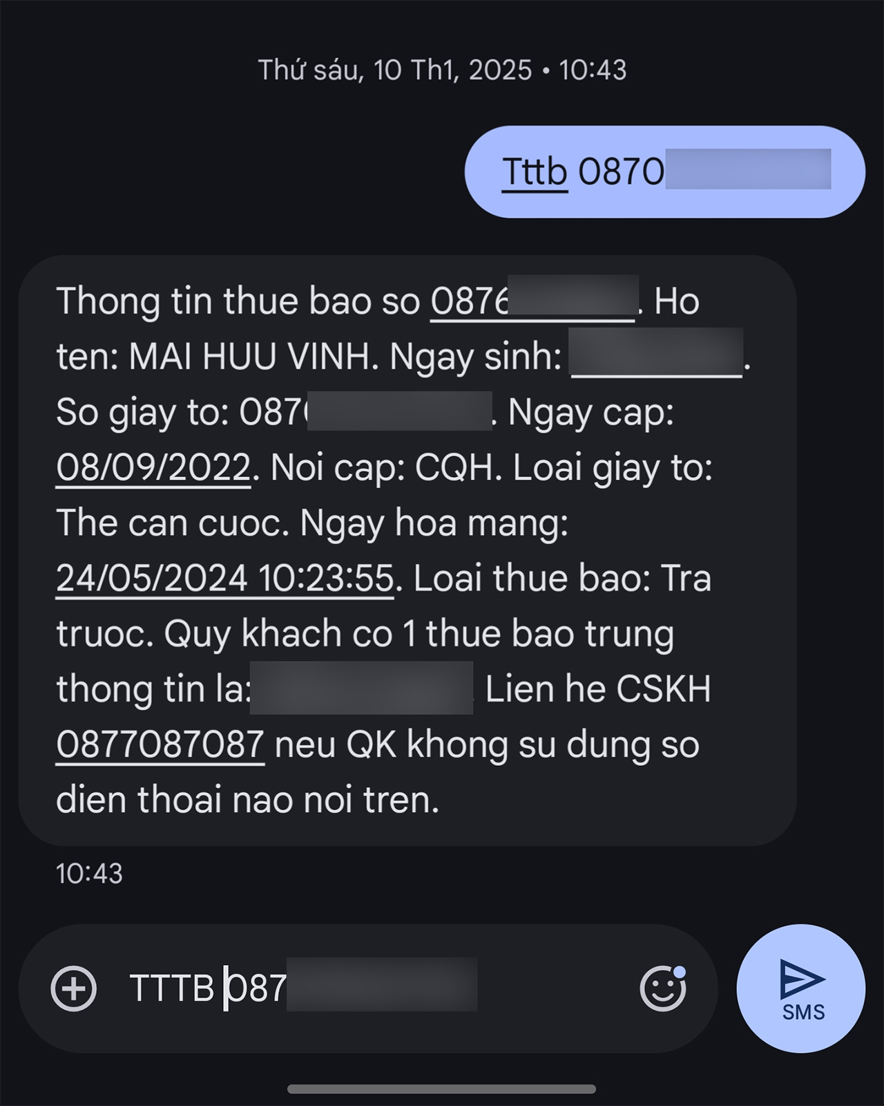Cách xác thực thông tin thuê bao