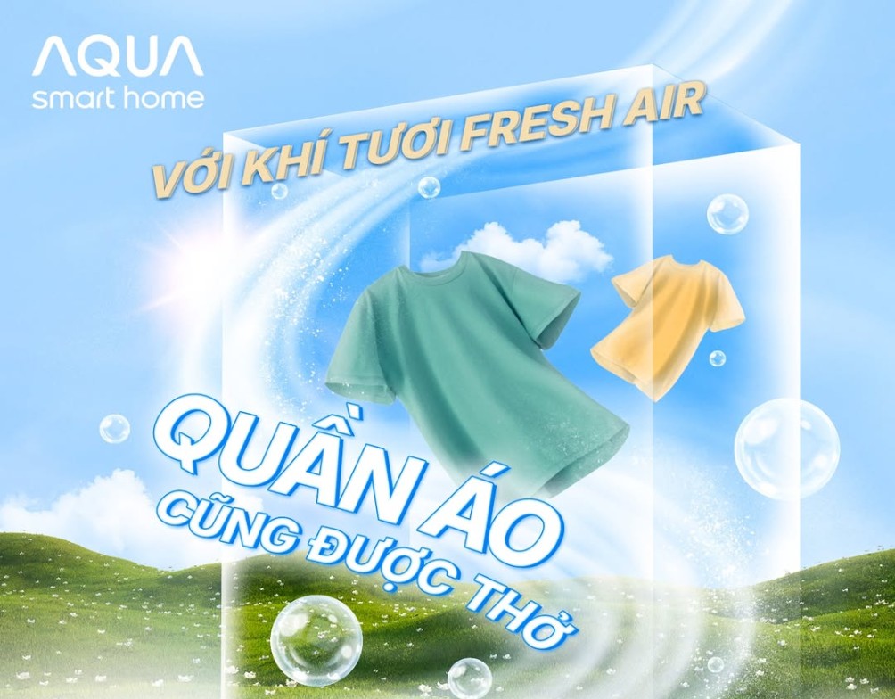 Công nghệ khí tươi Fresh Air của máy giặt Aqua giúp luân chuyển liên tục không khí sạch trong và ngoài lồng giặt Công nghệ khí tươi Fresh Air của máy giặt Aqua giúp luân chuyển liên tục không khí sạch trong và ngoài lồng giặt