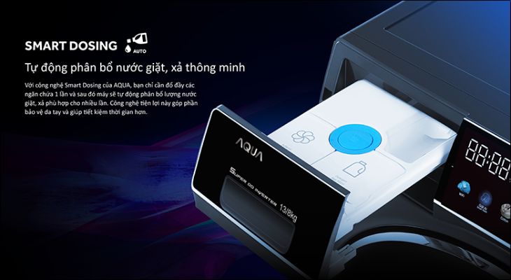 Smart Dosing sẽ tự động phân bổ lượng nước giặt và nước xả phù hợp với khối lượng quần áo trong lồng giặt